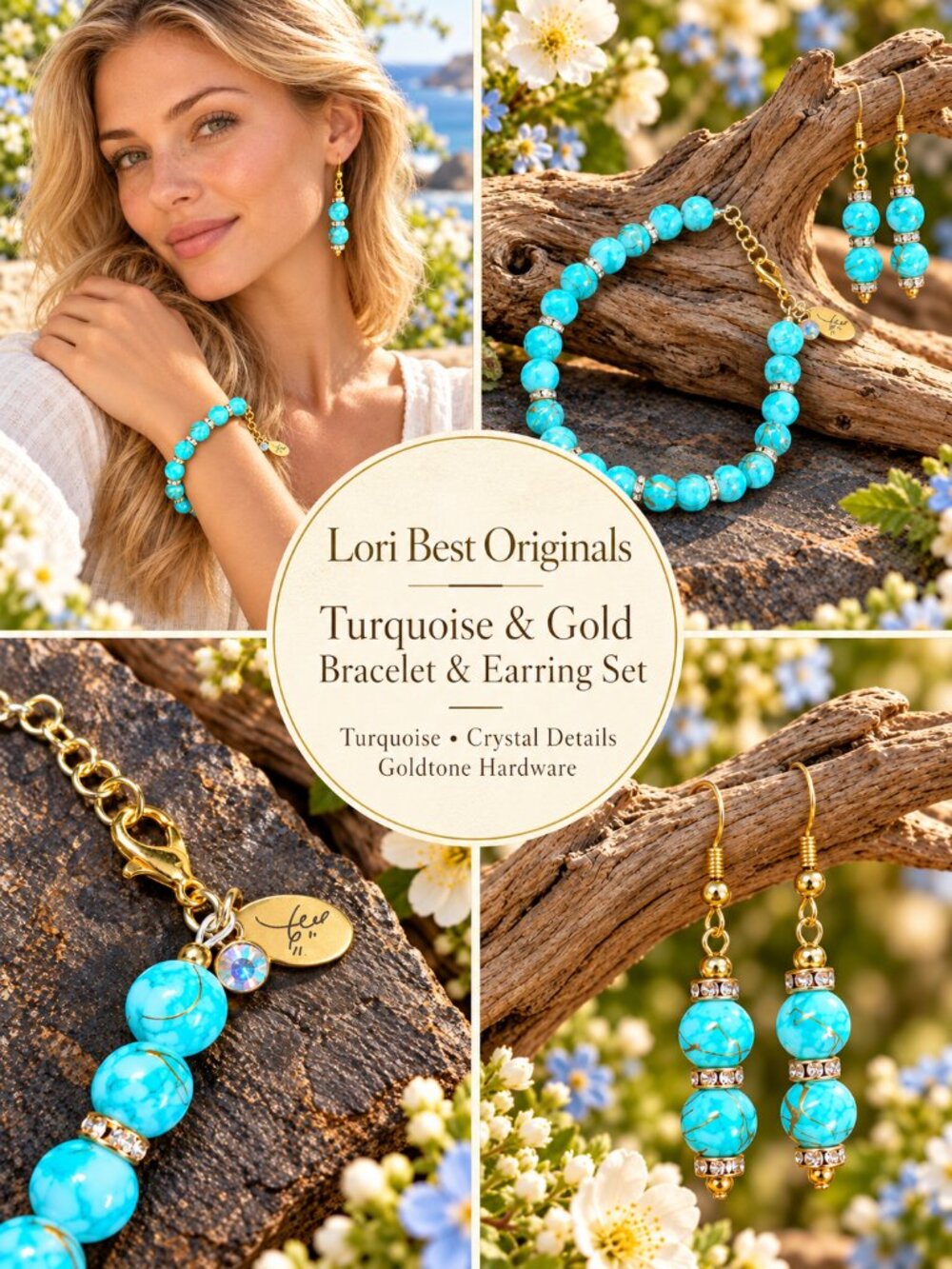 Golden Turquoise Glow – Turquoise & Crystal Bracelet & Earring Set